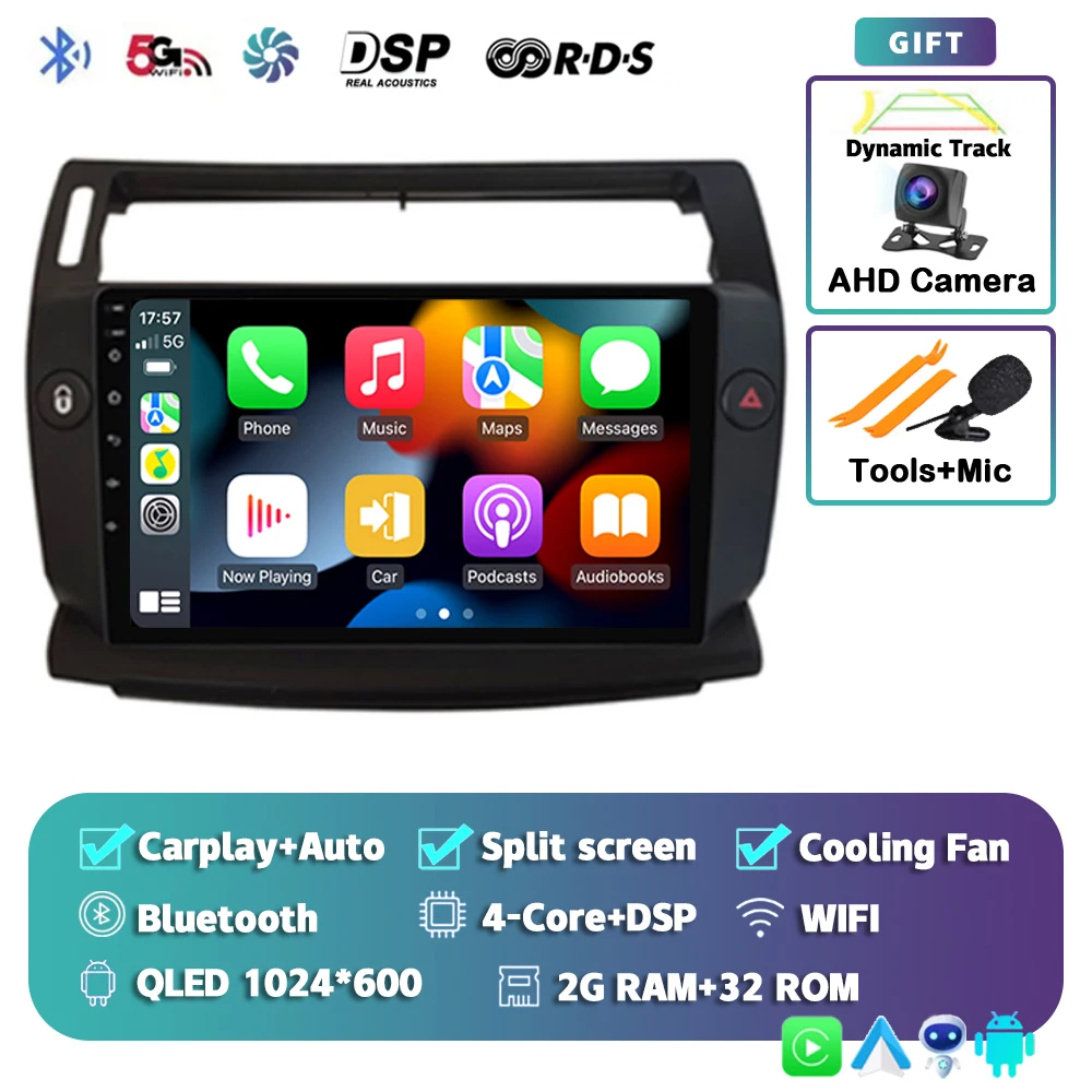 

Android 15 Carplay авто радио для Citroen C4 C-Triomphe Quatre 2004-2014 мультимедийный плеер видео GPS стерео WIFI + 4G BT DSP