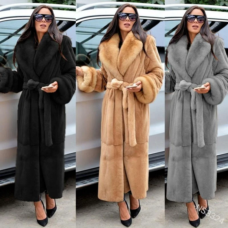 Female Long Plush Coat Big Fake Mink Faux Fur Warm Coat jacket women Winter Black Long Fashion Autumn and Winter Faux Fur Coat