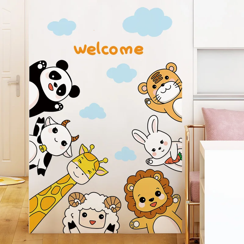 

Наклейки настенные с животными, панда, Лев, кролик
