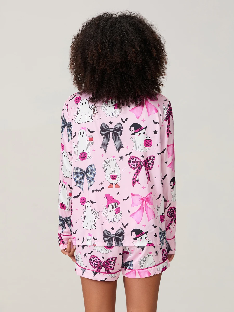 Женский комплект для отдыха на Хэллоуин с длинными рукавами и лацканами