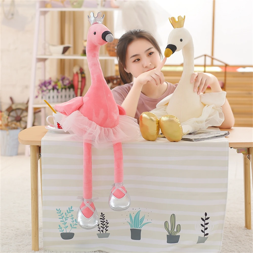 

35cm Cute Swan Plush Toys Kawaii Flamingo Doll Ballet Swan With Crown Stuffed Soft Animal Pillow Baby Kids Girls Appease Gift