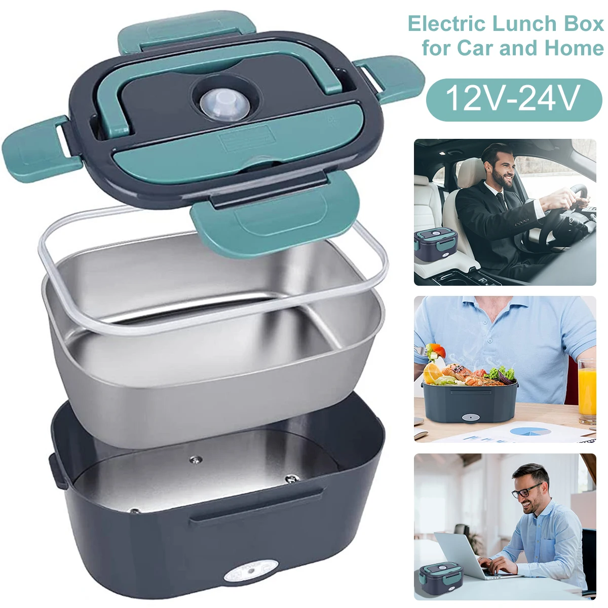 

Electric Lunch Box Food Warmer Lunch Box Reusable 304 Stainless Steel Portable Leak-Proof Heating Lunch Box 60W Heat-Resistant