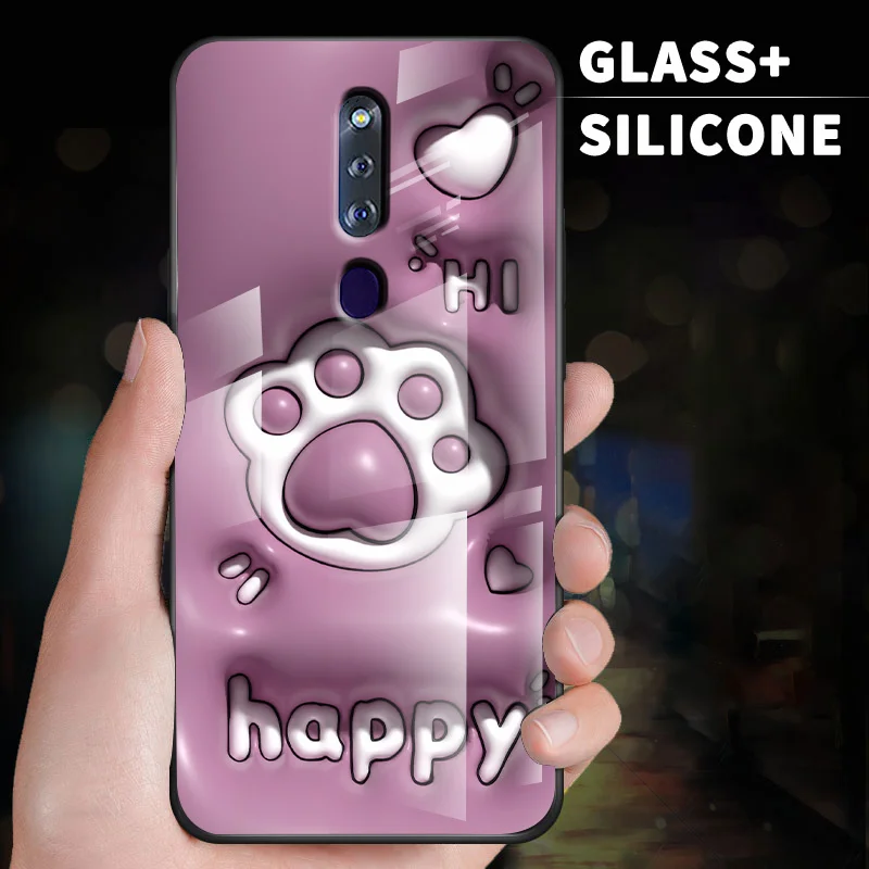Expanded Cat Paw Glass Case for OPPO F11 A9 2019 A9x A79 A75 A73 F11 Pro F9 F7 F5 Find X X2 X5 Pro Realme 2 Pro U1 Phone Case