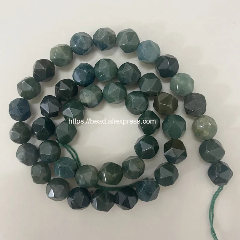 

Natural Stone Big Cuts Faceted Moss Agate Round Loose Beads 6 8 10 mm Pick Size 15"