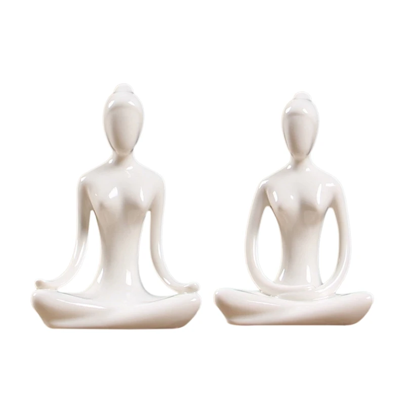 

2X Abstract Art Ceramic Yoga Poses Figurine Porcelain Yoga Lady Figure Statue Home Yoga Studio Decor Ornament 6 & 3
