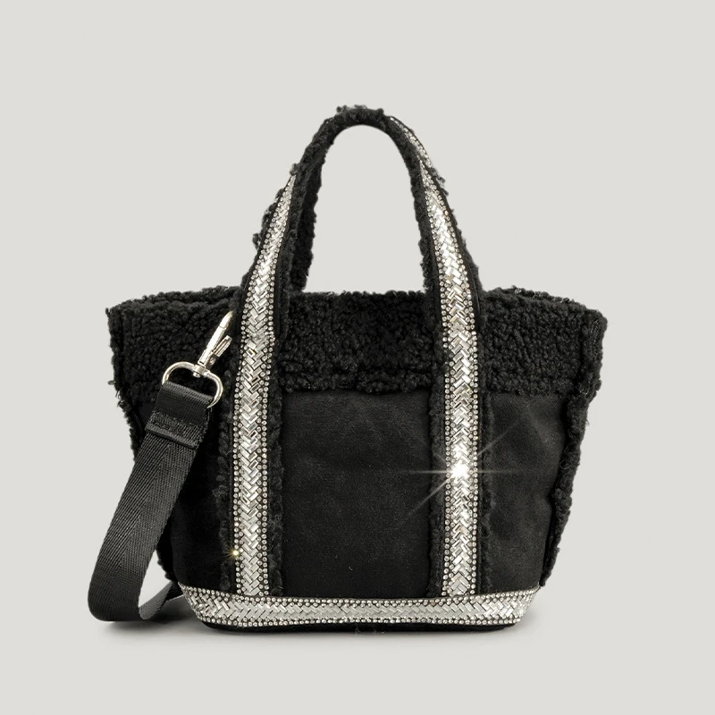 

Vintage Diamonds Suede Tote Bag Designer Lambswool Women Handbags Luxury Faux Fur Shoulder Crossbody Bags Big Shopper Purse