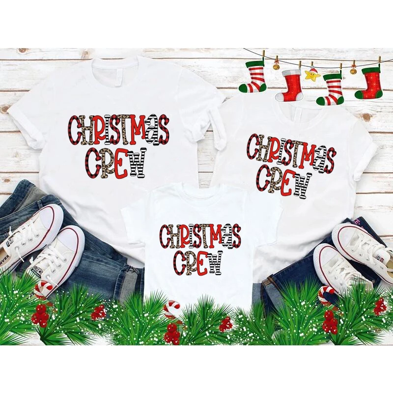 

Fashion Christmas Crew Letter Tshirt Funny Family Matching T Shirt Men Women T-shirts Children's Clothes Xmas Set New Year Outfi