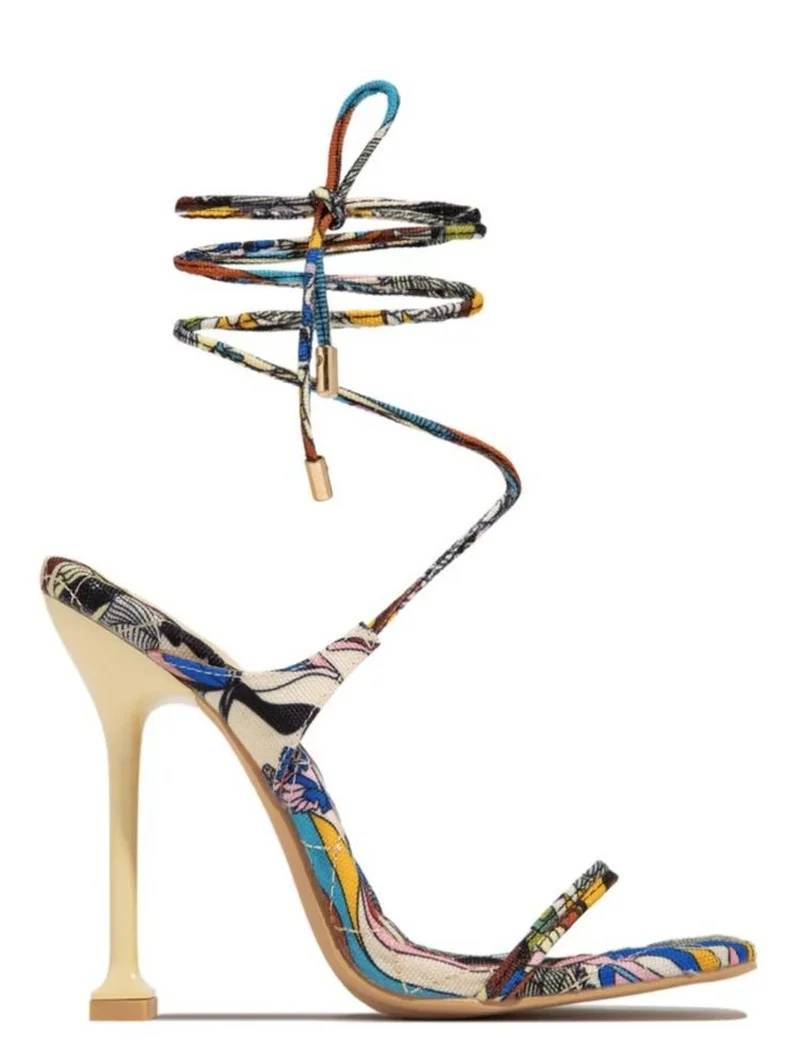 Europe Summer Sandals Candy Color Point Toe Ankle Strap Party High Heels Pumps Cross Tied Thin Heel Sandals Lady Shoes Woman