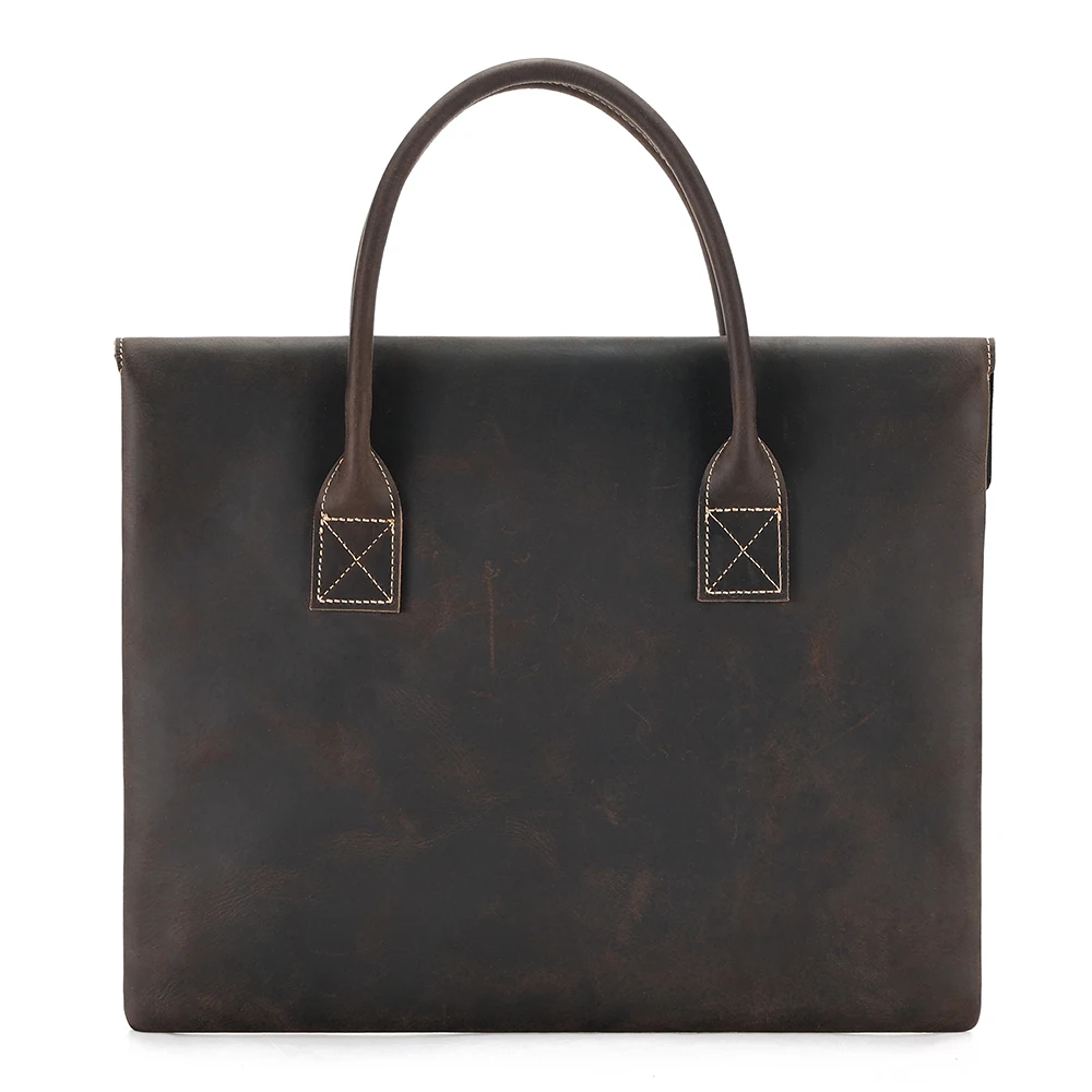 Винтажный деловой портфель из натуральной кожи Crazy Horse коричневого цвета с