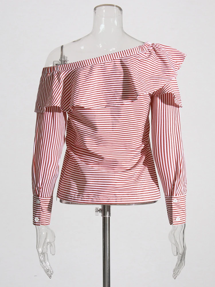 Женская однобортная рубашка VGH полосатая Повседневная Блузка с диагональным