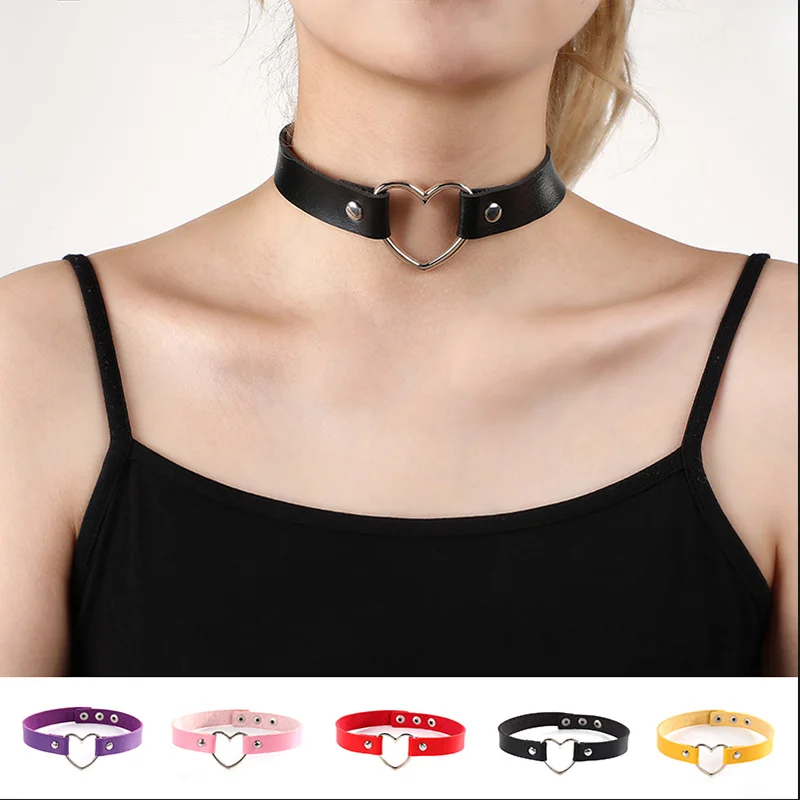 

Fashion PU Leather Heart Choker Necklace Punk Statement Jewelry Women Chocker Necklaces Wedding Bride Jewelry Gift E17