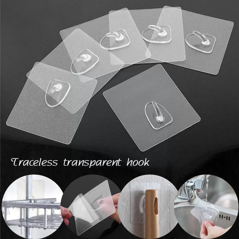 6pcs Transparent Strong Self Adhesive Door Wall Hangers Hooks For Silicone Storage Hanging Kitchen Bathroom Access T9g9