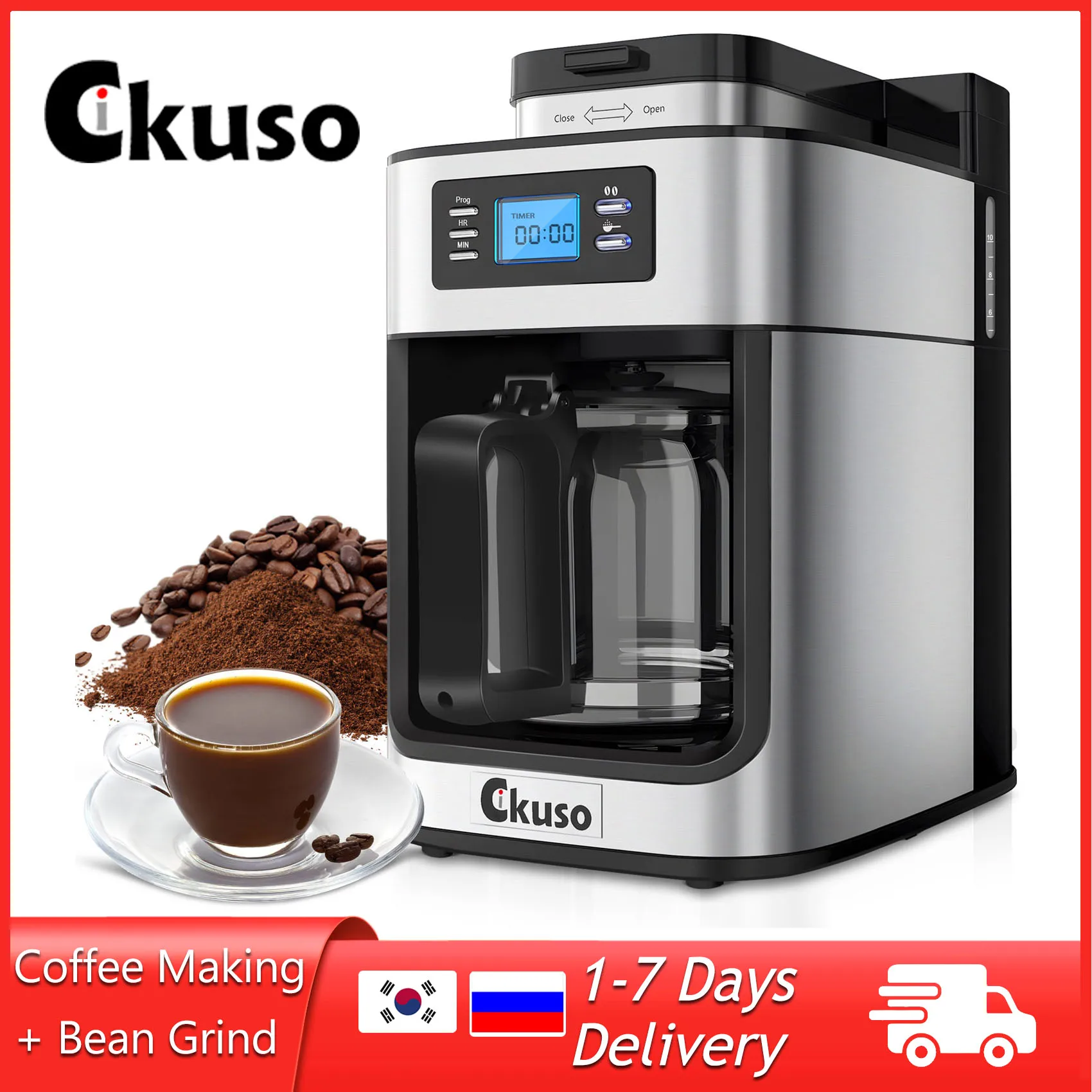 

Cikuso Automatic Coffee Machine with Grinding Professional Grain Coffee Maker Time Appointment Espresso Extract American Coffee
