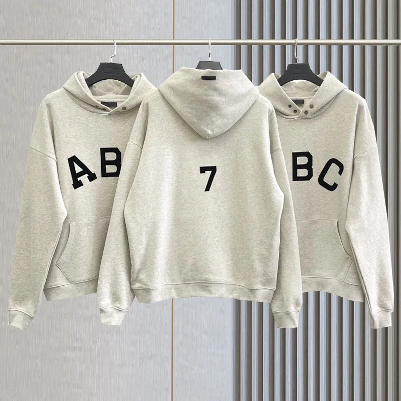 New Season 7 High Street Sweatshirt Essentials ABC Flocking Logo 100% Cotton Hip Hop Loose Oversize Unisex Fashion Hoodie