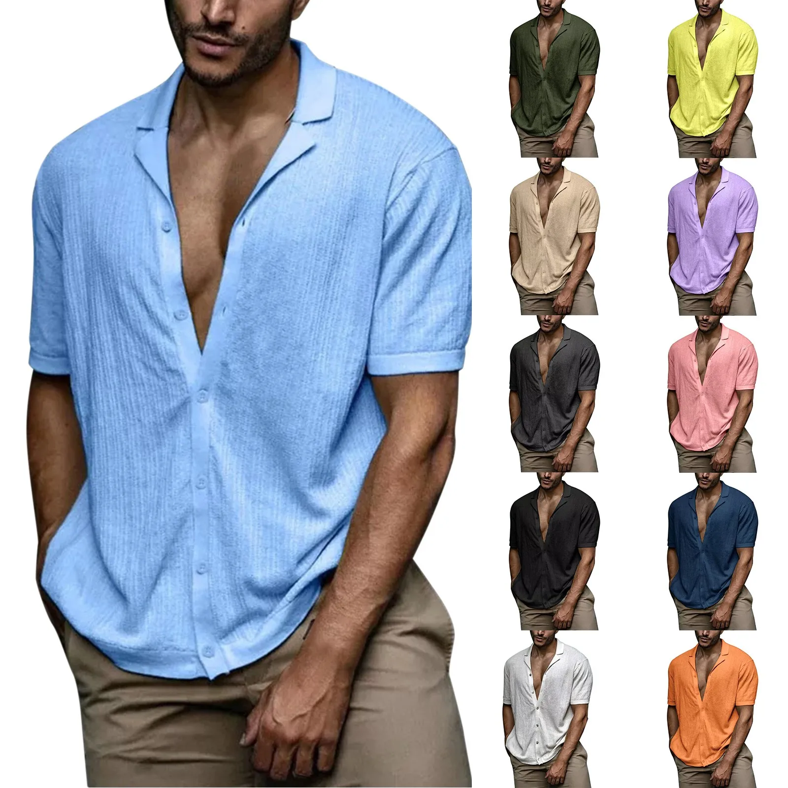 

Hawaiian Shirts For Men Vintage Summer Shirt Solid Color Short Sleeve Oversized Street Mens Designer Clothes Camisas De Hombre