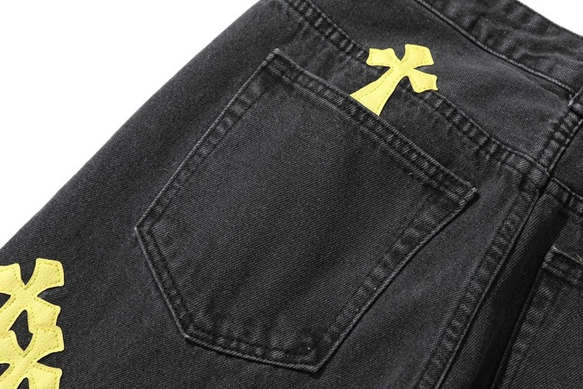 Four Seasons Men's Jeans Trend High Street Style Hip Hop Loose Straight Trousers Retro Cross Patch Streetwear Men's Ins Hot Sale