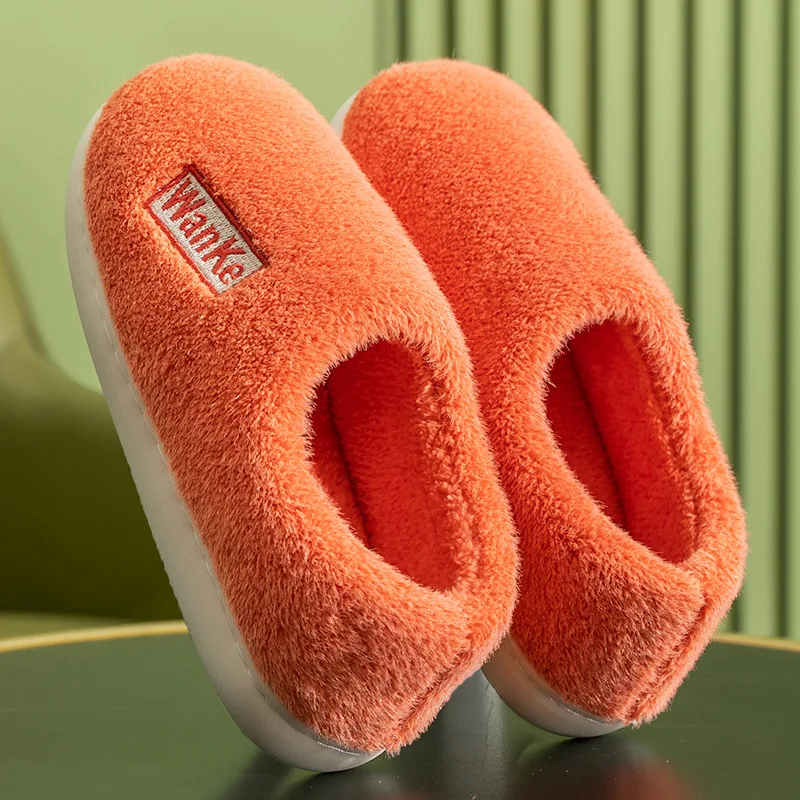 Women Man Closed Cotton Slippers Autumn Winter Warm Home Shoes Indoor Slip-On Short Plush Thicken Floor Slippers Two Wear Unisex