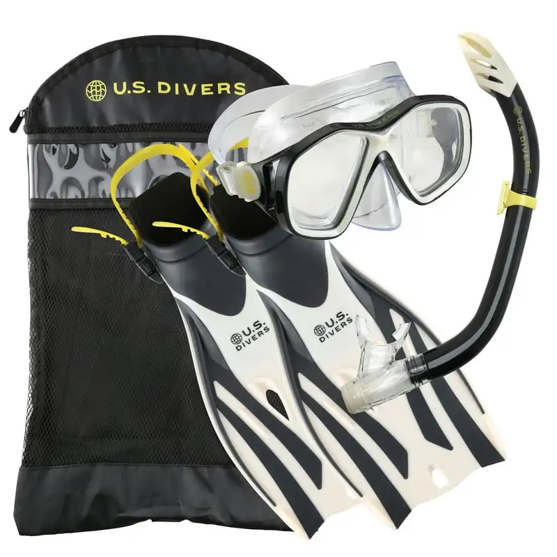 

Snorkeling Set - Mask, Fins, Snorkel, and Gear Bag Included - S/M (Sand-Black)