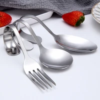 creative curved handle large spoon stainless steel dessert scoop salad fork silverware portable tableware kitchen accessories