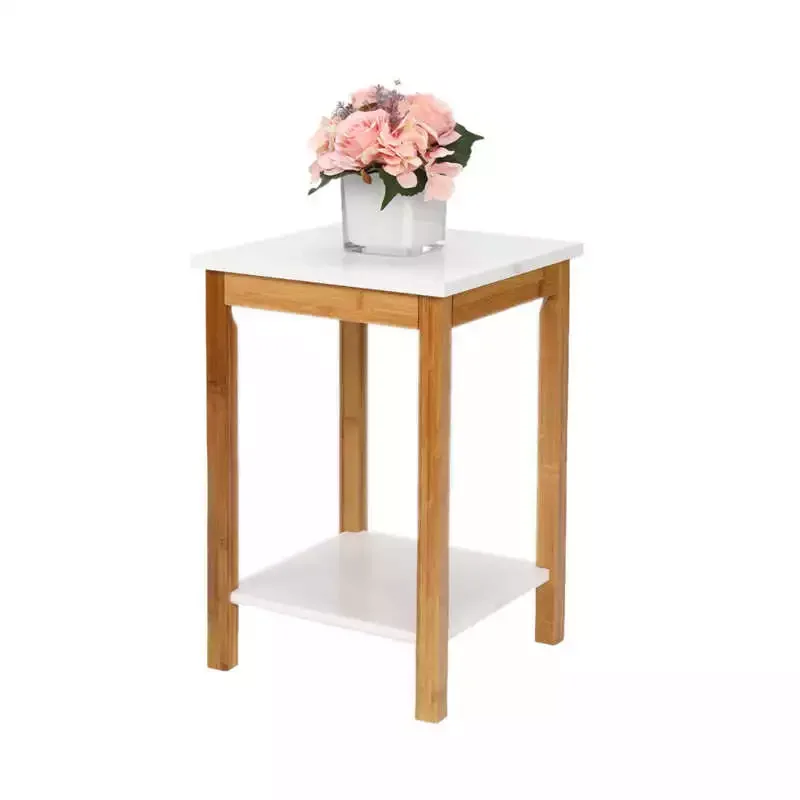 

fashion nordic 34x34x50cm Double Layer Bamboo Side Table Rectangular White Table Top Natural Wood Table Leg table bedside