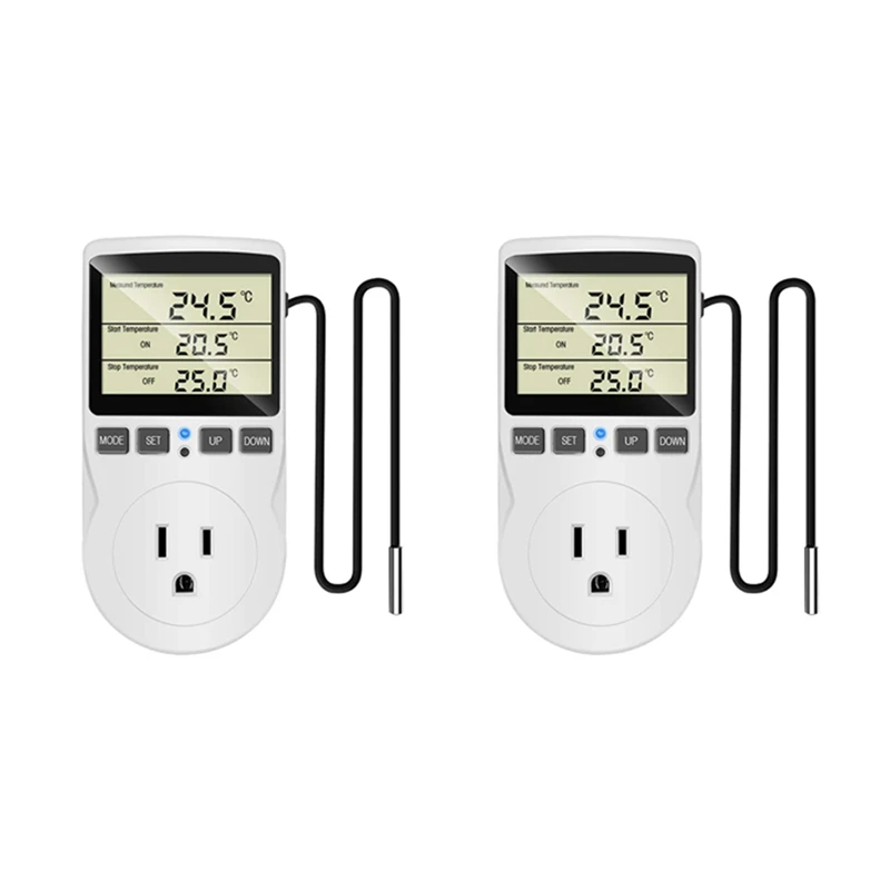 

2X Digital Temperature Controller Reptile Thermostat Control Socket Plug Heat Pad Cooling Heating Pad Timer US Plug
