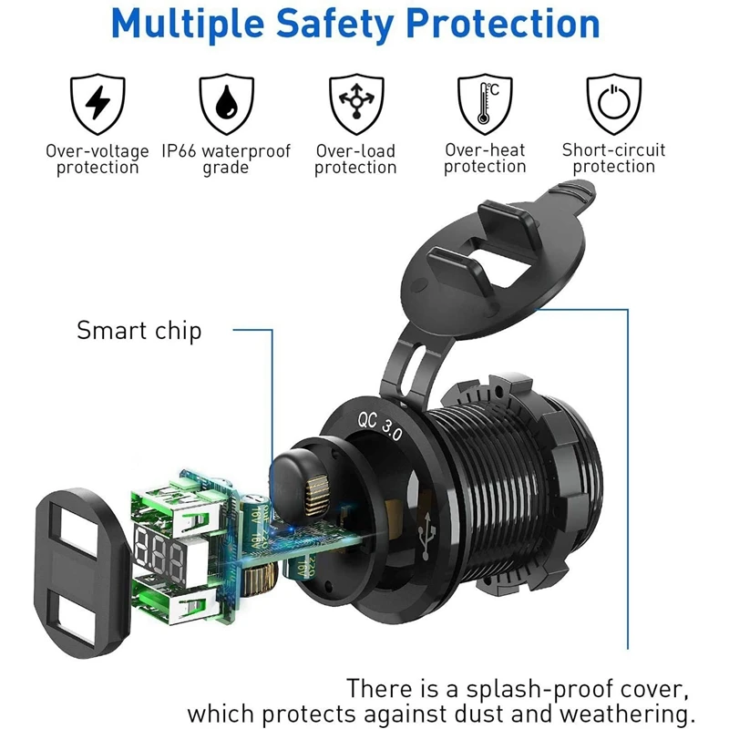 3x12 В USB розетка двойное QC 3 0 Автомобильное зарядное устройство с переключателем 36