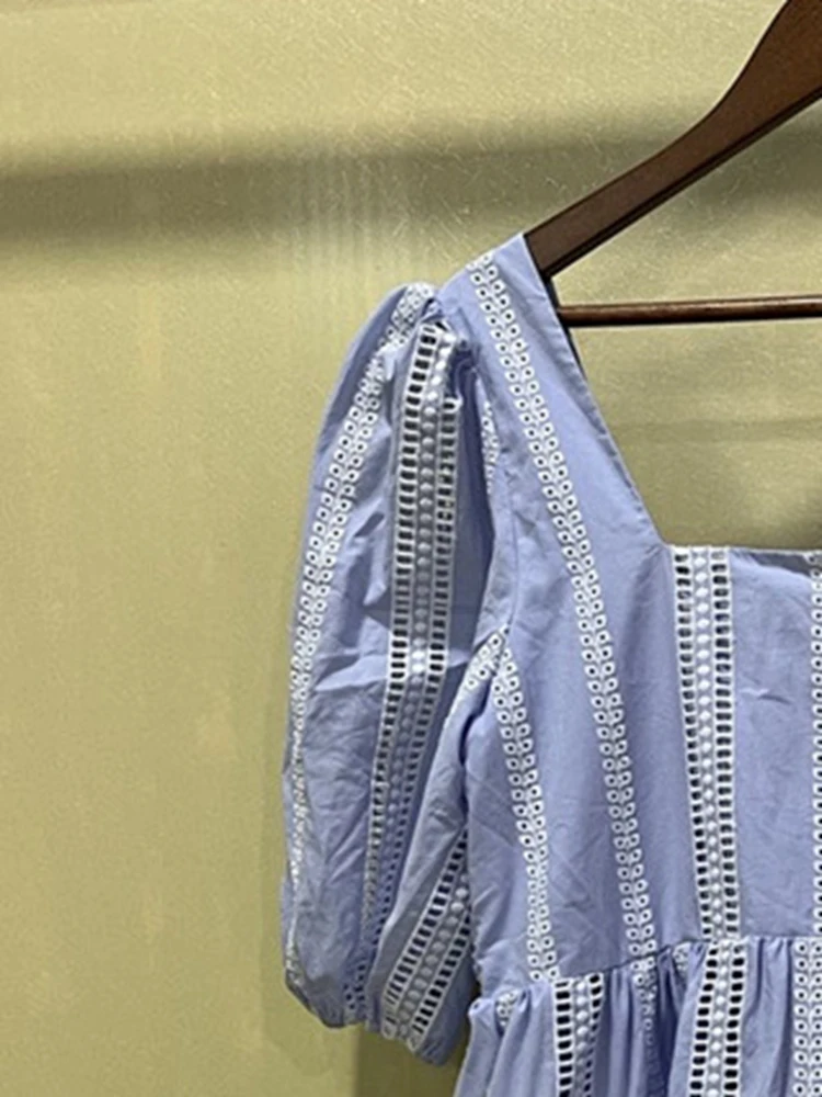 

2022 Spring and Summer New Square Neck Hollow Out Doll Dress Women Mini Dress