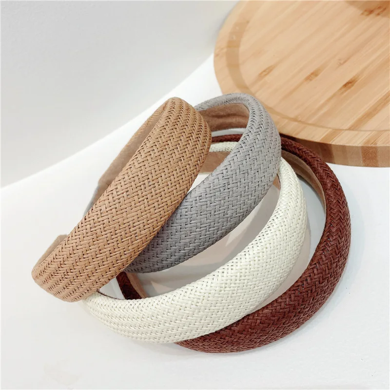 

2022 Handmade Straw Headband Weaving Hairbands For Women Girls Hair Hoop Bezel Wide Hair bands Hair Accessories Headwear