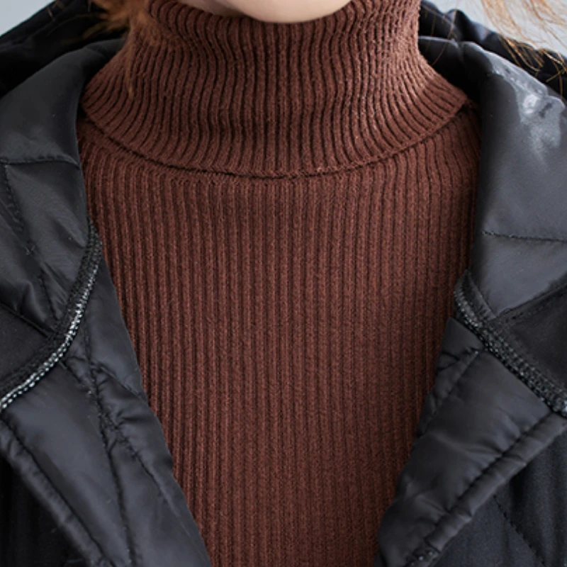 Literature and Art Long-sleeved Women's Autumn and Winter Style Loose Solid Color Mid-length Quilted Thick Hooded Cotton Coat