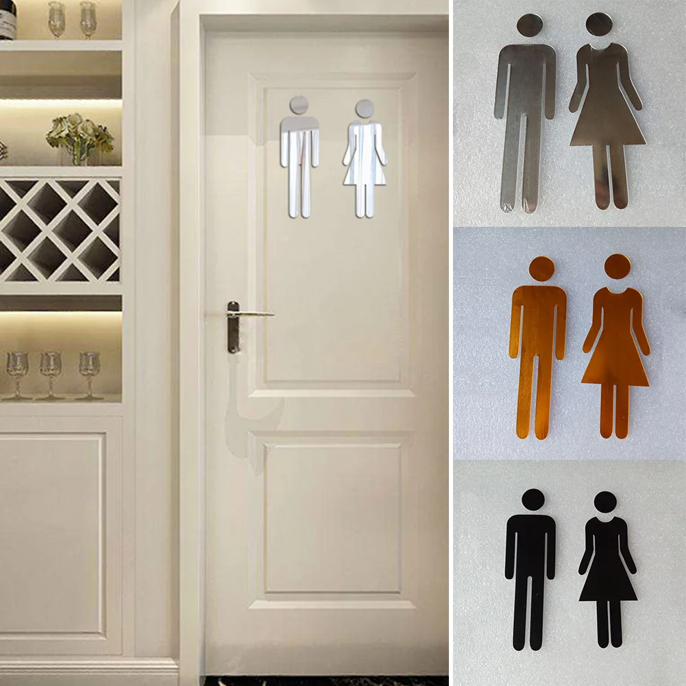 

Self Adhesive Men Woman WC Door Sign Washroom Public Toilets Signage Sticker Indicator Plaque For Hotel Store Acrylic 12x4cm