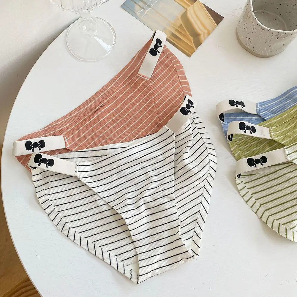 

Нижнее белье в полоску с бантом, тонкие бандажные студенческие женские трусы, Симпатичные дышащие трусики, спортивные трусы