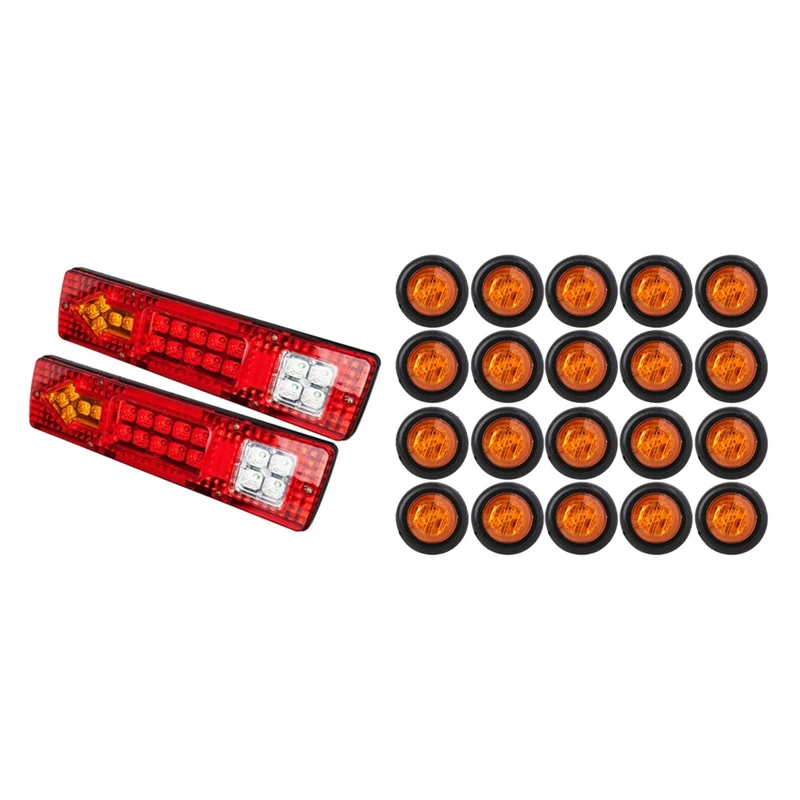 

2X Car 19 LED Waterproof Tail Light With 20X 3/4Inch 3LED Side Marker Lights Trailer Truck Turn Light