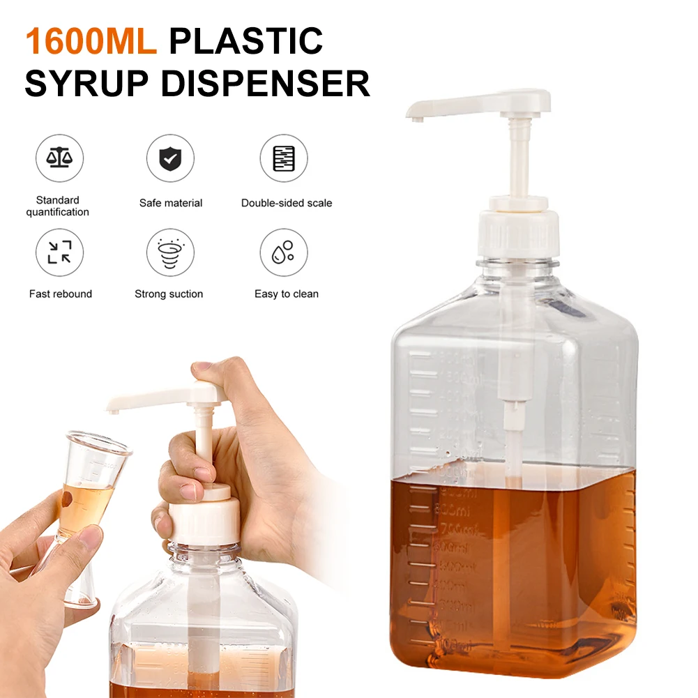

Universal 1600ML Liquid Dispenser Bottle Transparent Syrup Container With Scale Large Capacity Coffee Syrup Pump Bottle For Bar
