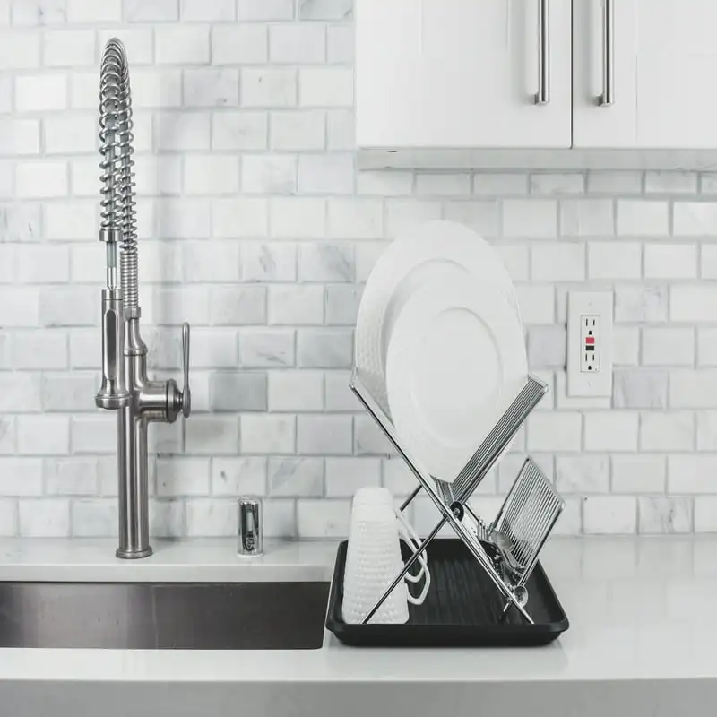 

"Supreme Quality Chrome and Black Dish Rack Set - Perfect for any Kitchen"!