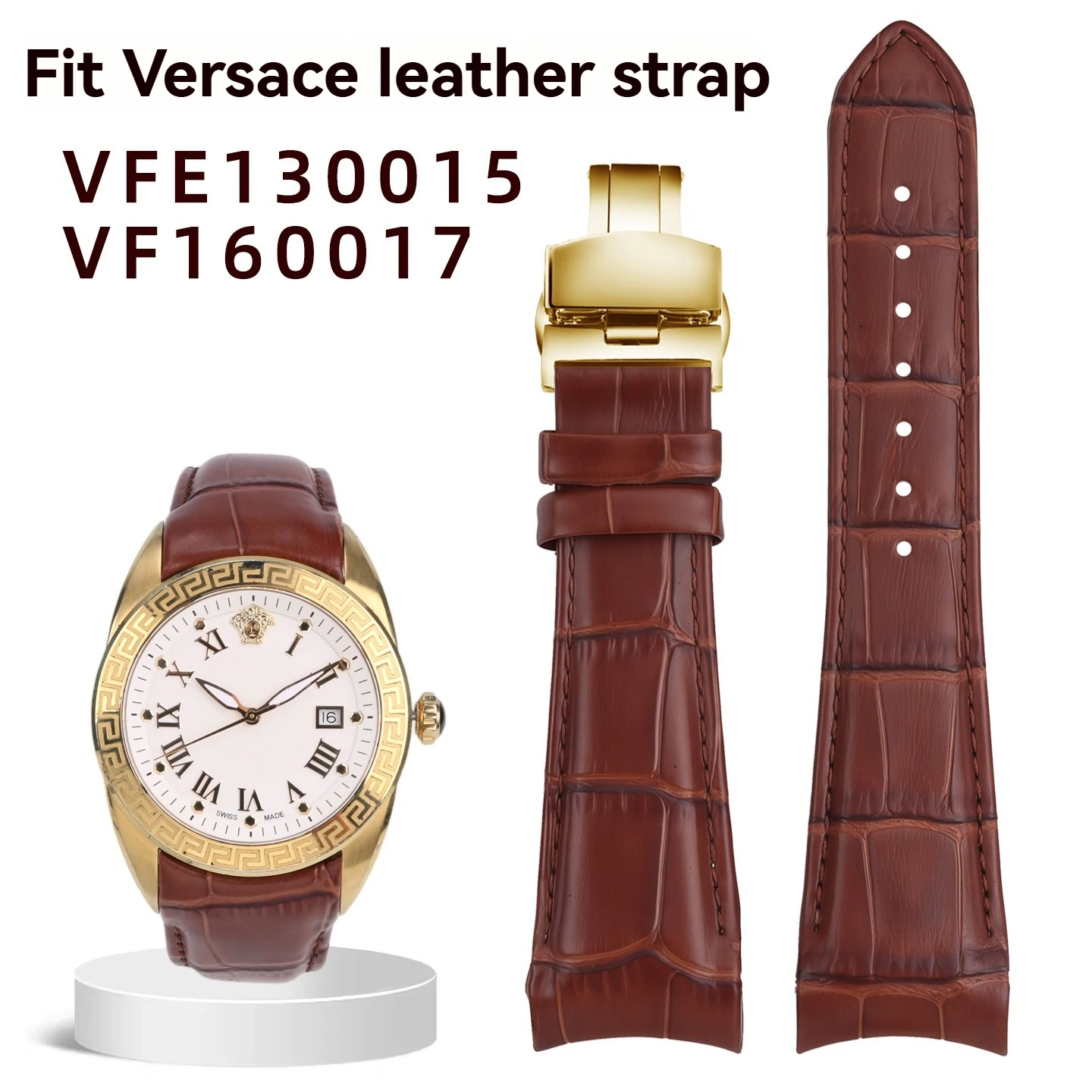 Фото Ремешок из натуральной кожи 24 мм, изогнутый, для Versace V-Sport II Series VFE130015 VFE160017, мужской, черно-коричневый, из телячьей кожи, с пряжкой №1