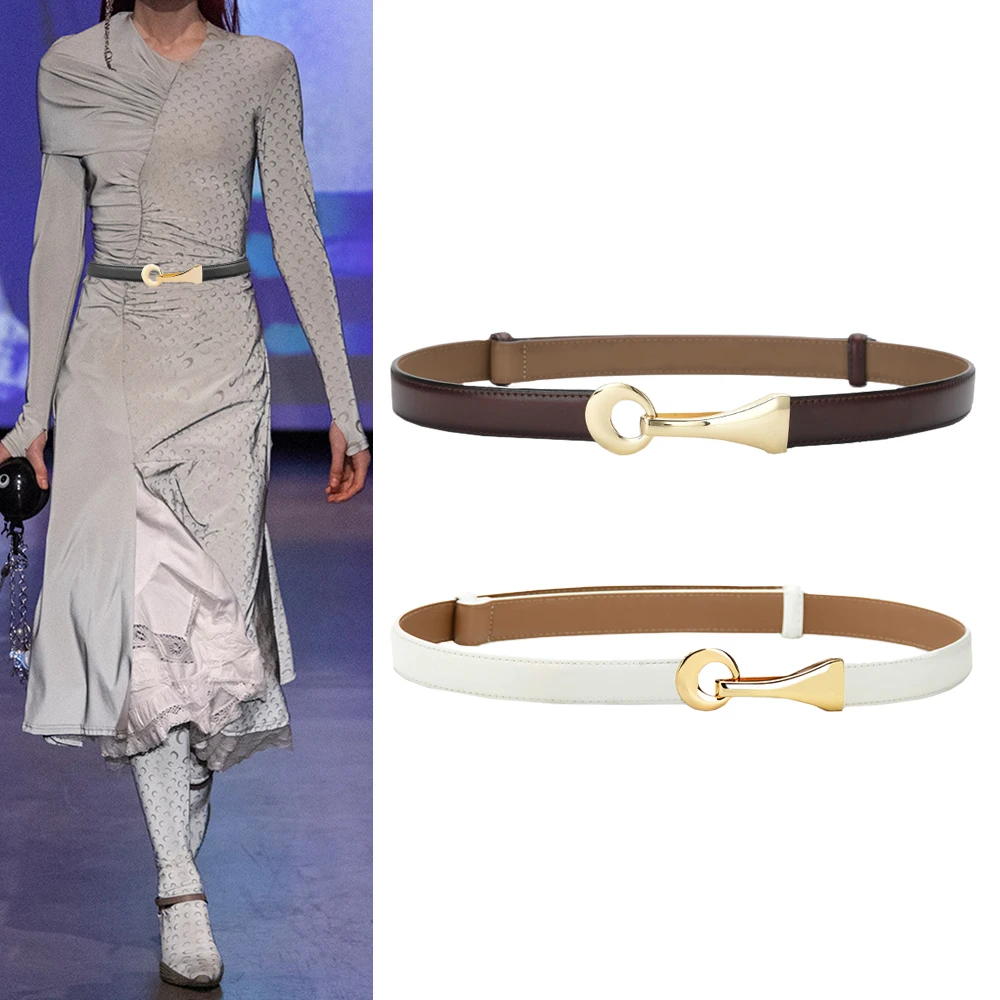 Adjustable Cowhide Leather Ladies Dress Belts Skinny Thin Women Waist Belts Strap Gold Color Buckle Female Belts pasek damski