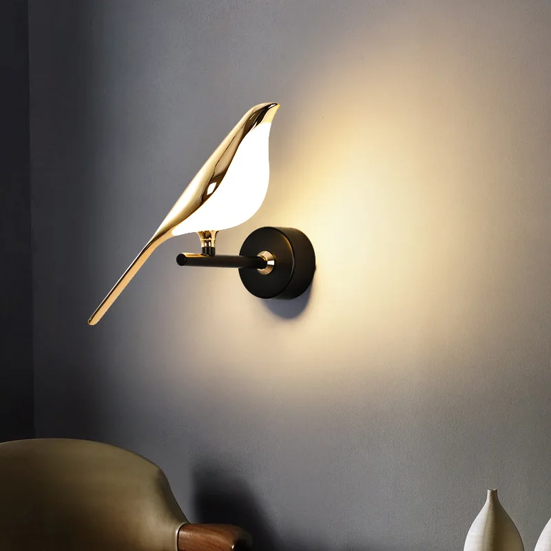 

Creative Parlor Background Magpie Bird Bedroom Bedside Led Wall Lamp Nordic Style Art wall Decoration Wall Sconce Lighting