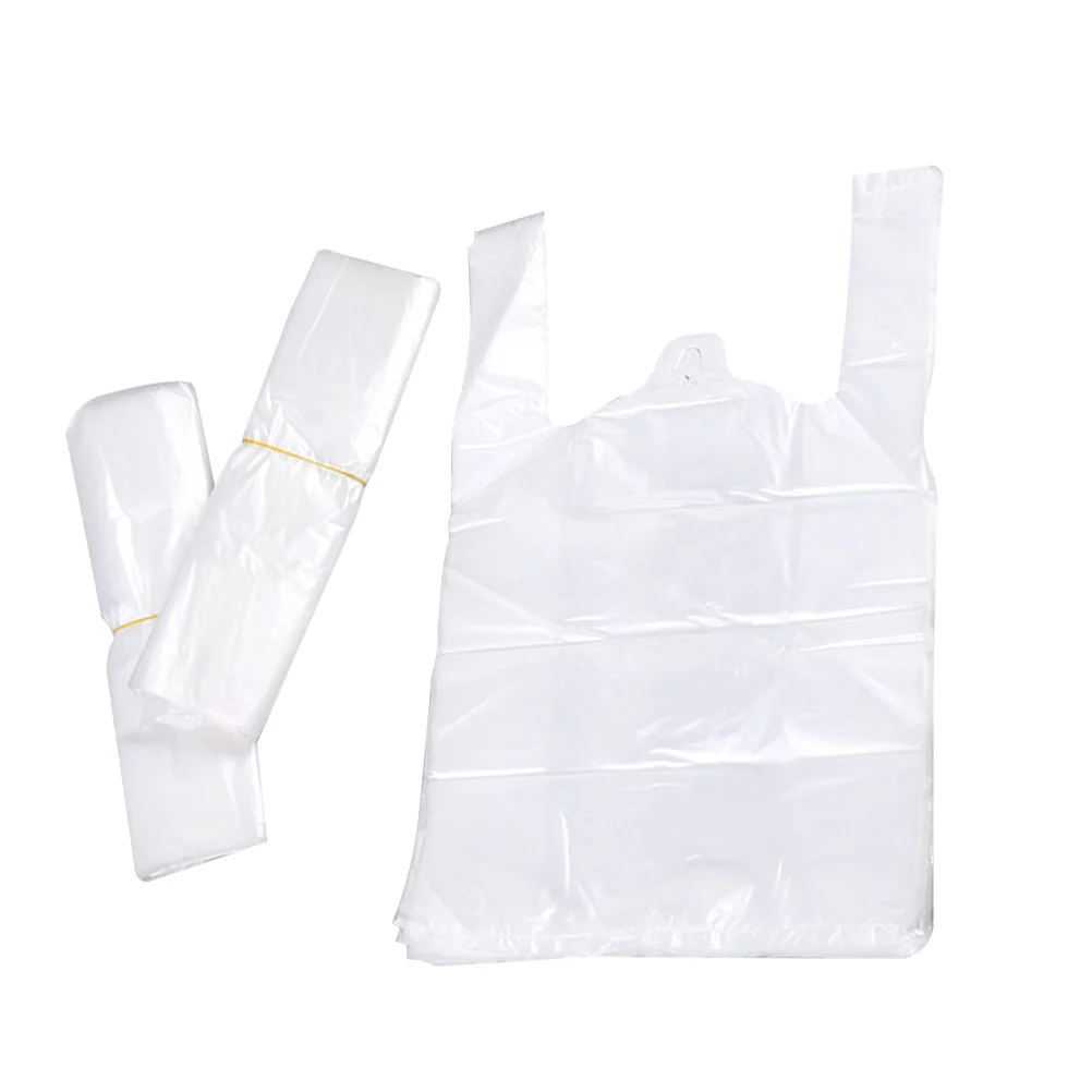 

100 Pcs White Tote Bag Food Packaging Bags Large Plastic Grocery T- Shirt Clear Handle Shopping