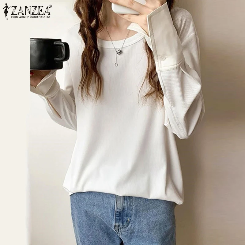 

Блузка с круглым вырезом, пуговицами и манжетами, женские универсальные блузы, праздничные однотонные повседневные Элегантные Свободные т...