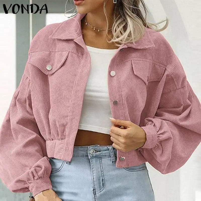 

Пальто VONDA женское на пуговицах, однотонная короткая верхняя одежда с отложным воротником и пышными рукавами, большие размеры, уличная одеж...