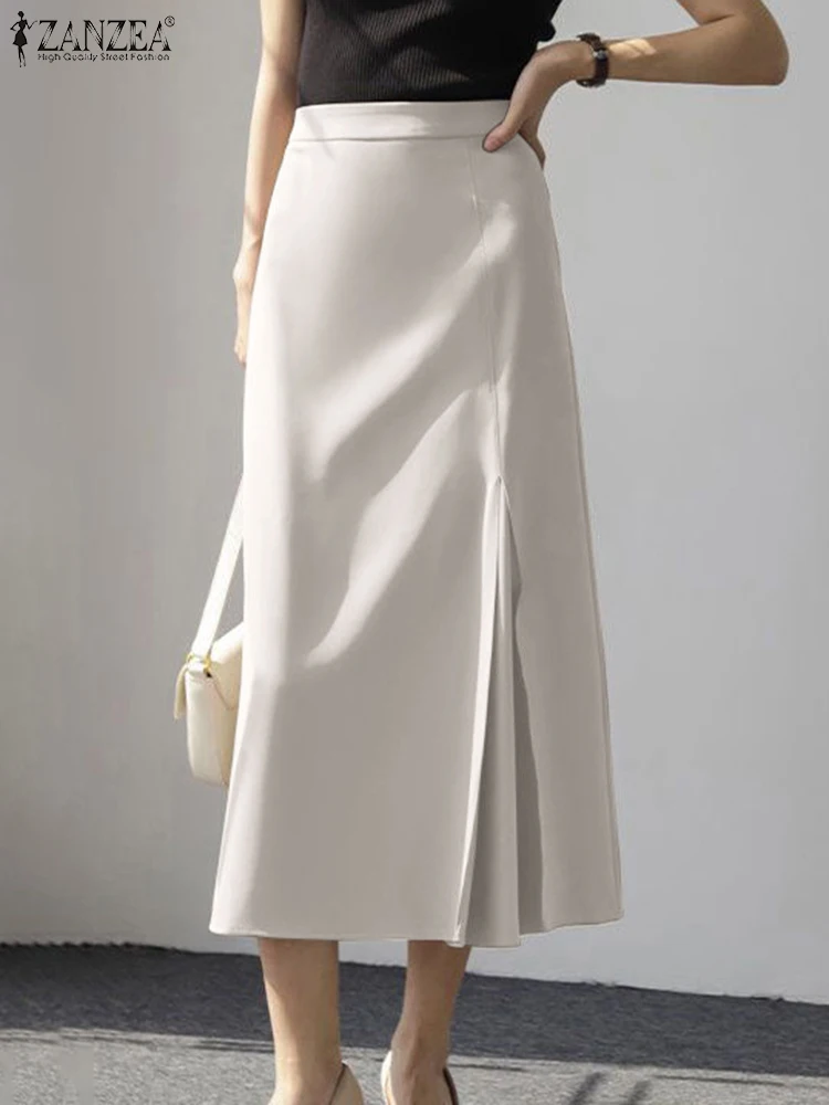 

Осенняя модная офисная юбка 2023 ZANZEA, женская элегантная Однотонная юбка миди с высокой талией, повседневные свободные плиссированные юбки, Женская юбка