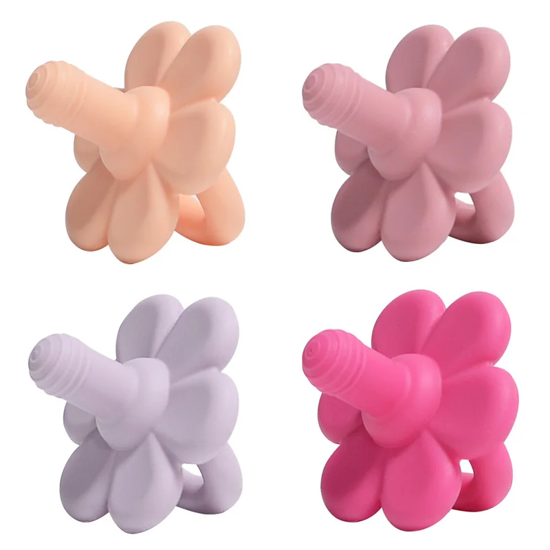 

7 Colors Food Grade Baby Silicone Pacifier Cute Cartoon Flower Teething Biting Toy Child Sucking Fingers Thumb Teether Toys
