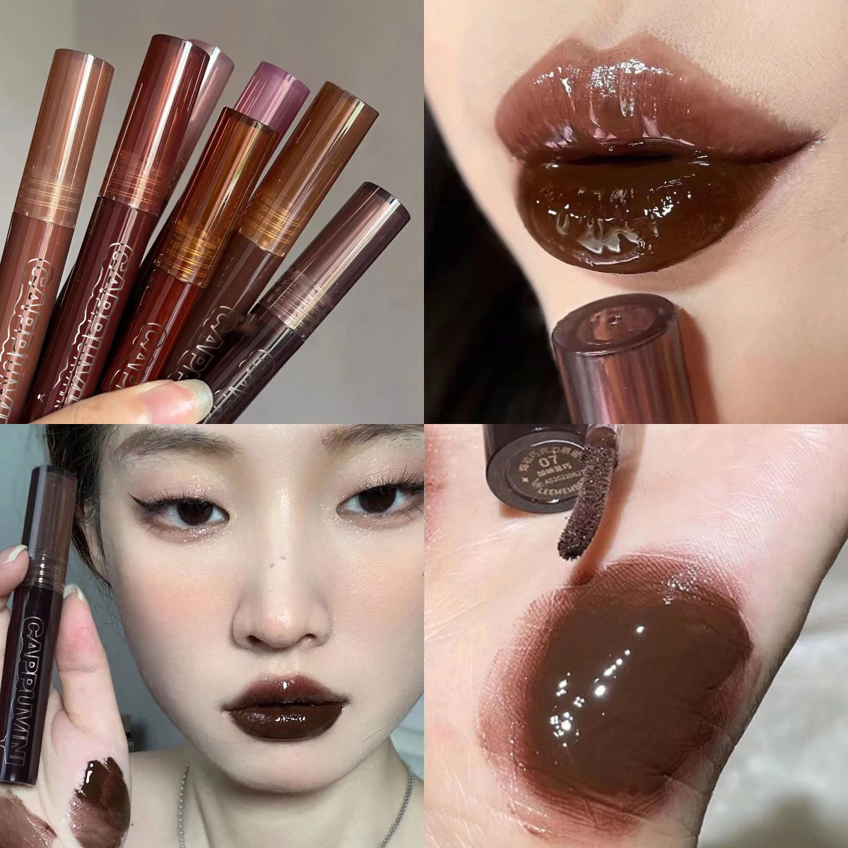 

Punk Dark Brown Mirror Water Lip Gloss Red Lip Glaze Transparent Glass Lip Oil Waterproof Liquid Lipstick Nude Clear Tint Makeup