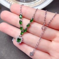 meibapj luxurious natural diopside pendant necklace with certificate 925 pure silver fine wedding jewelry for women