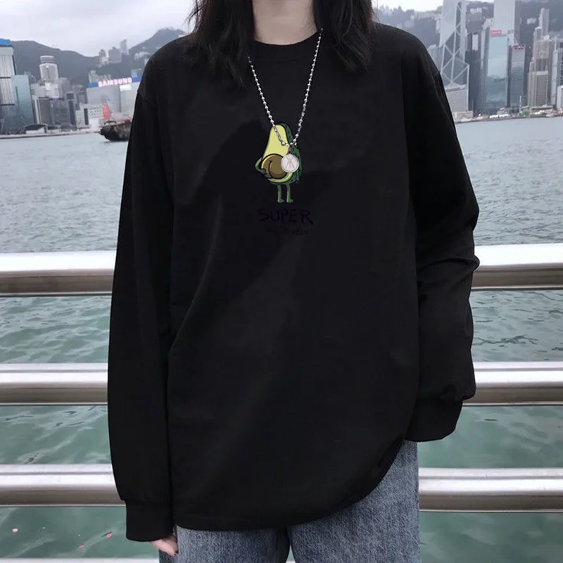 

Ins Long Sleeve T-shirt Girls Bottoming Shirt Casual Loose Sweatshirt 2022 Autumn Winter Thin Coat Female Clothes