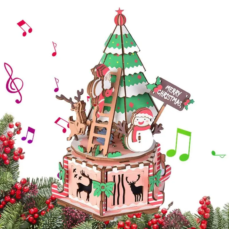 

3D пазл, музыкальная шкатулка, рождественские Пазлы для взрослых, нежная музыкальная шкатулка, наборы «сделай сам», милая Деревянная Рождественская музыкальная шкатулка для взрослых, модель «сделай сам»