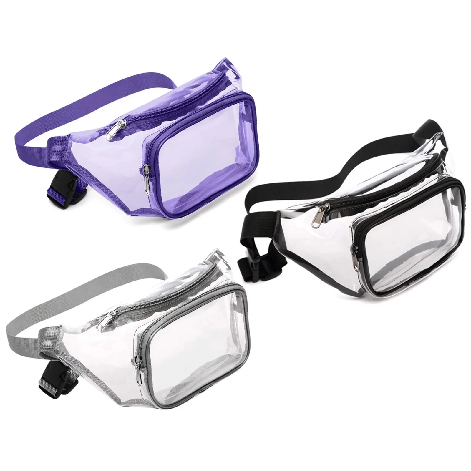 

Women Men Waist Bag Stitching Clear Double-Layer Ziers Waterproof Waist Bag Adjustable Wide Buckle Straps Pack