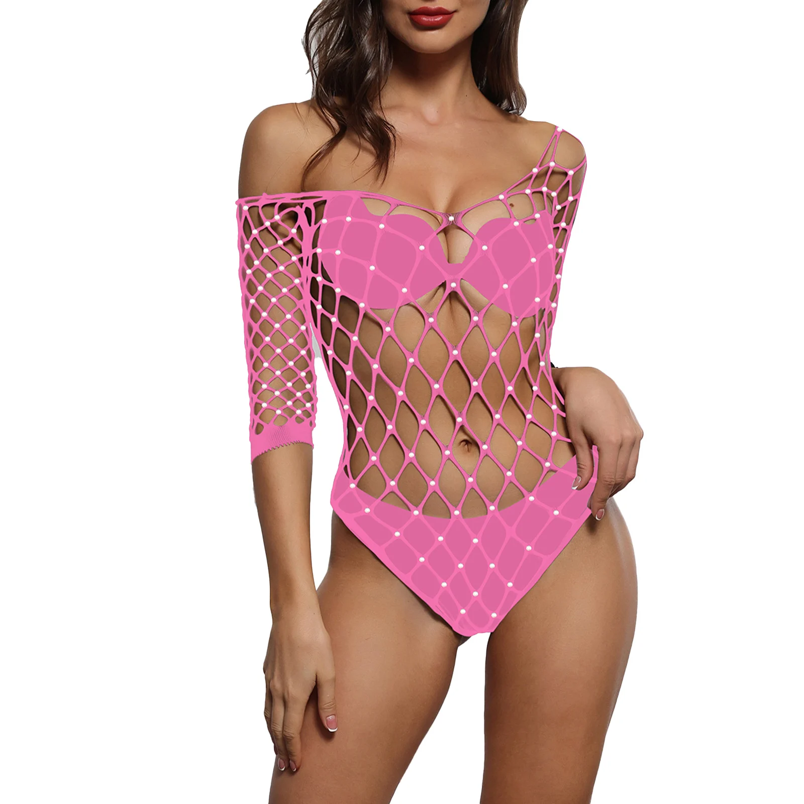 

Женские сексуальные блестящие стразы с глубоким вырезом и длинным рукавом, трико, одежда для сна, бикини, прозрачное боди