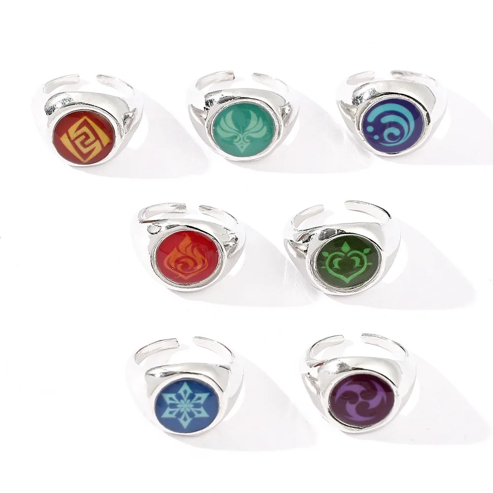 

Anime Genshin Impact Ring Cosplay Xiao Eye of God Grass Fire Wind Water Thunder Ice Rock Men Ring for Women Jewelry Kid Gift
