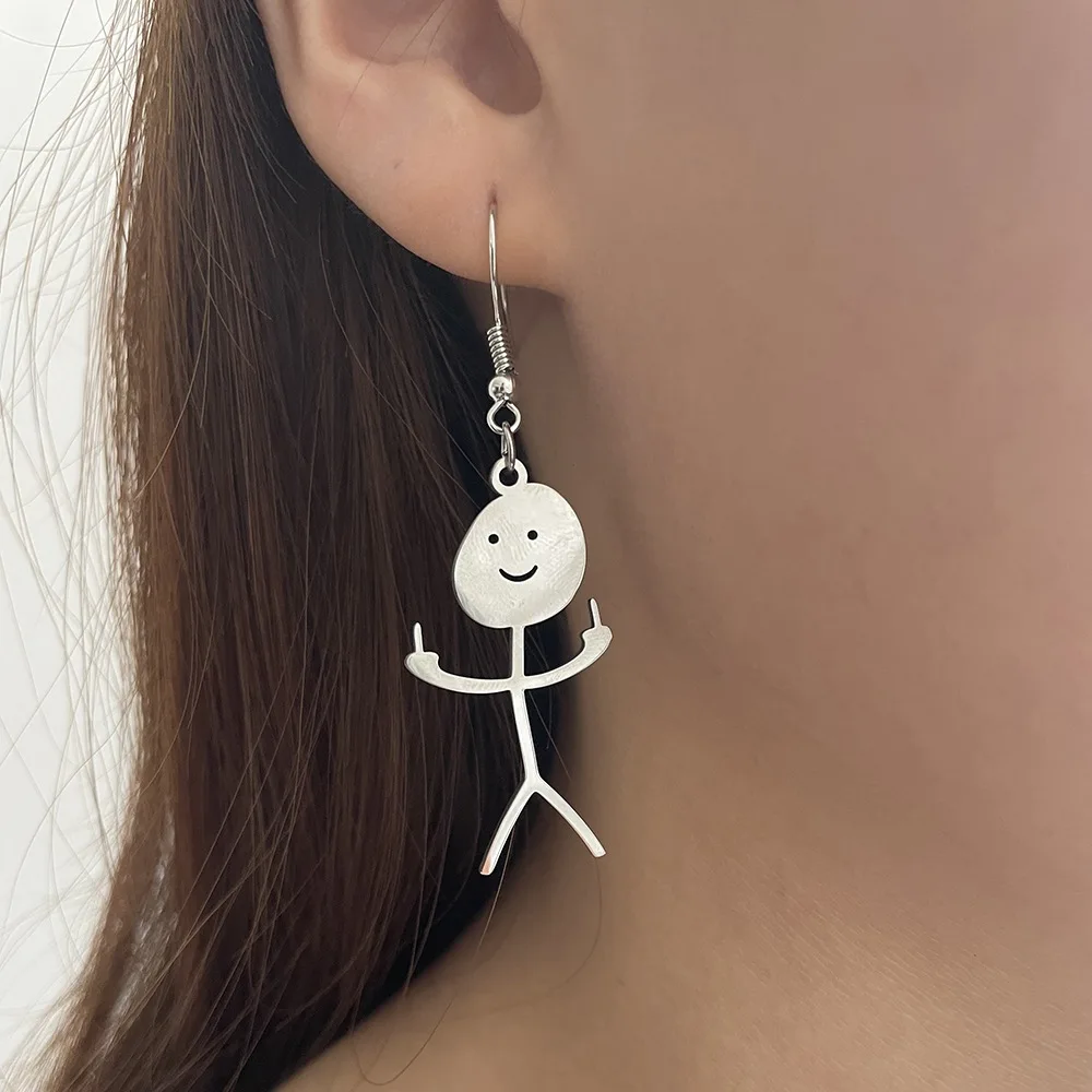 

Dainty Funny Doodle Earrings for Women Stainless Steel Middle Finger Hand Gesture Character Earring Minimalist Jewelry Gifts